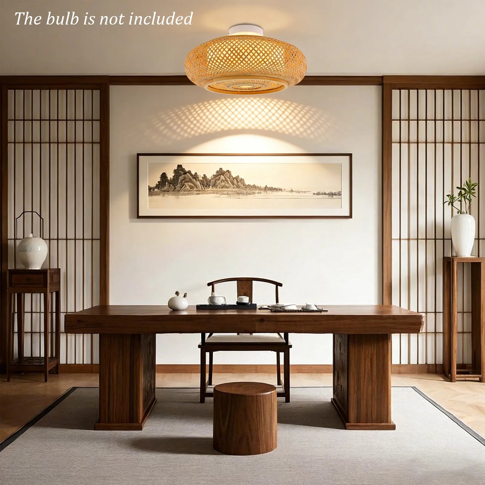 Asian Rustic Bamboo Flush Mount Ceiling Light