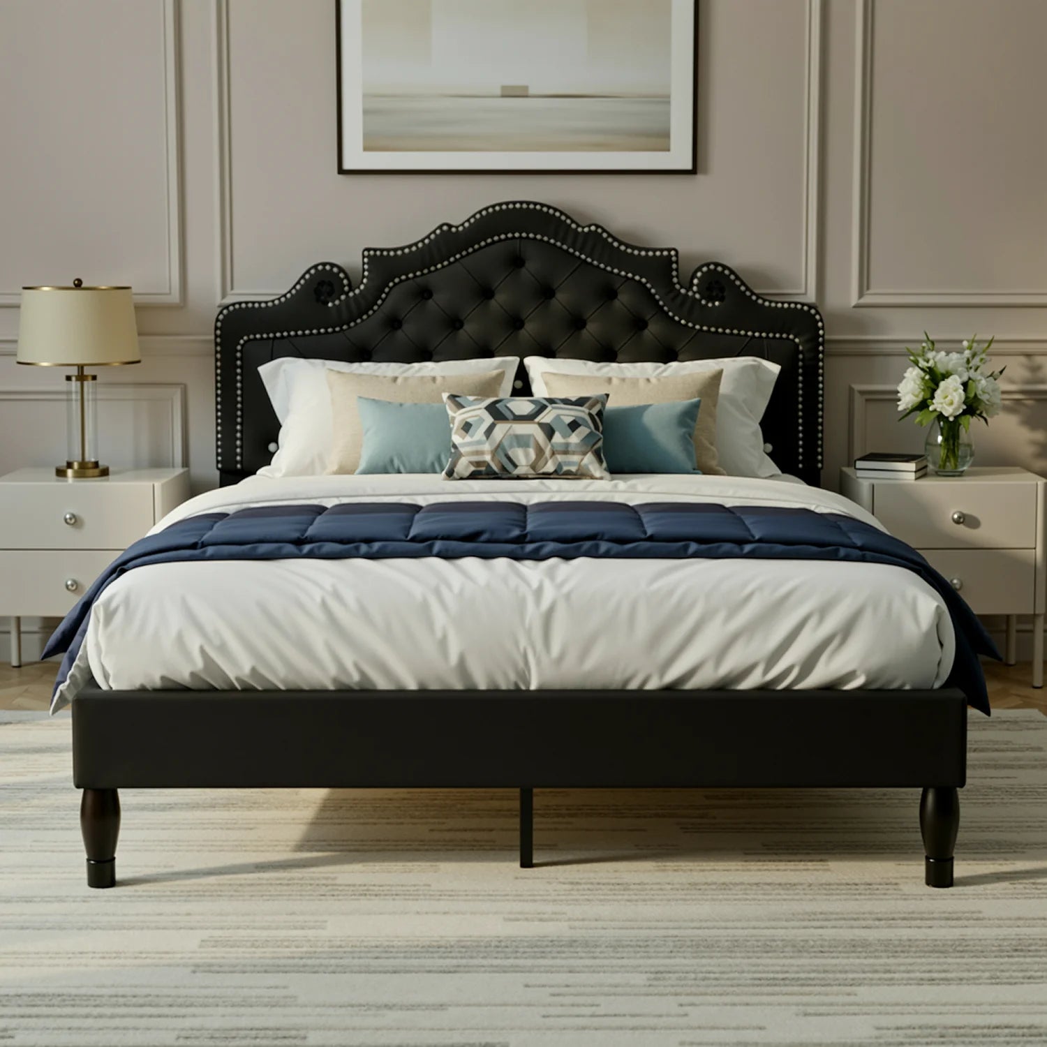 HOOMIC Full/Queen/King Size Velvet Bed Frame with Adjustable Tiara Headboard