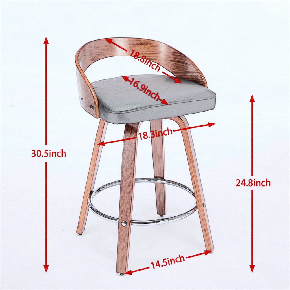 2 PCS Bar Pub Stools Set 360-degree Swivel Barstools with Low Back Wood Legs Chairs with Soft Cushion Seat Footrest