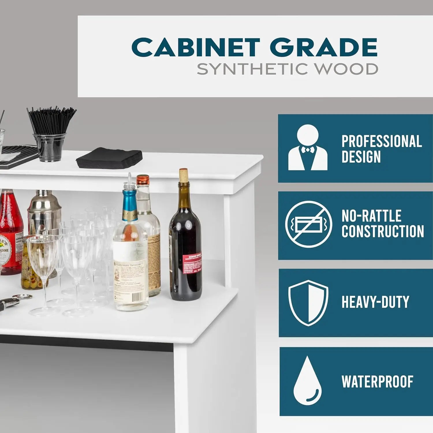 Elite Portable Bar Table for Events - Foldable Commercial Grade Wood - Pop up Mobile Bartending Station - White or Black