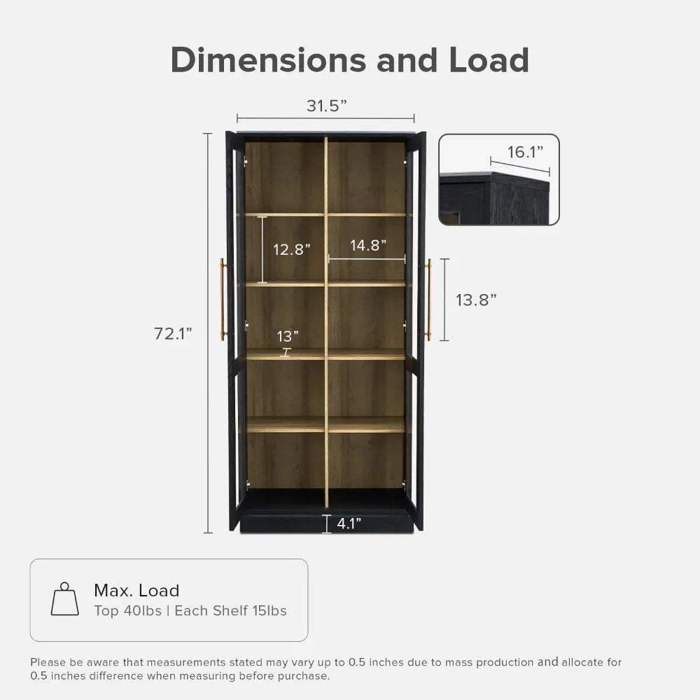 Blake Tall Display Cabinet, Kitchen Buffet Pantry Cupboard, Trophy Display Case,