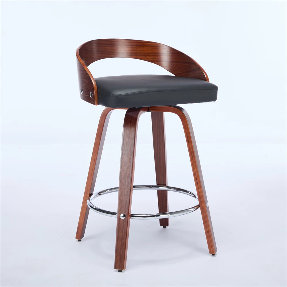 2 PCS Bar Pub Stools Set 360-degree Swivel Barstools with Low Back Wood Legs Chairs with Soft Cushion Seat Footrest