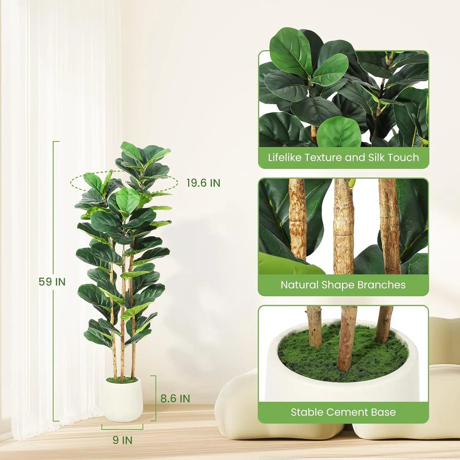 Artificial Fiddle Leaf Fig Tree with P