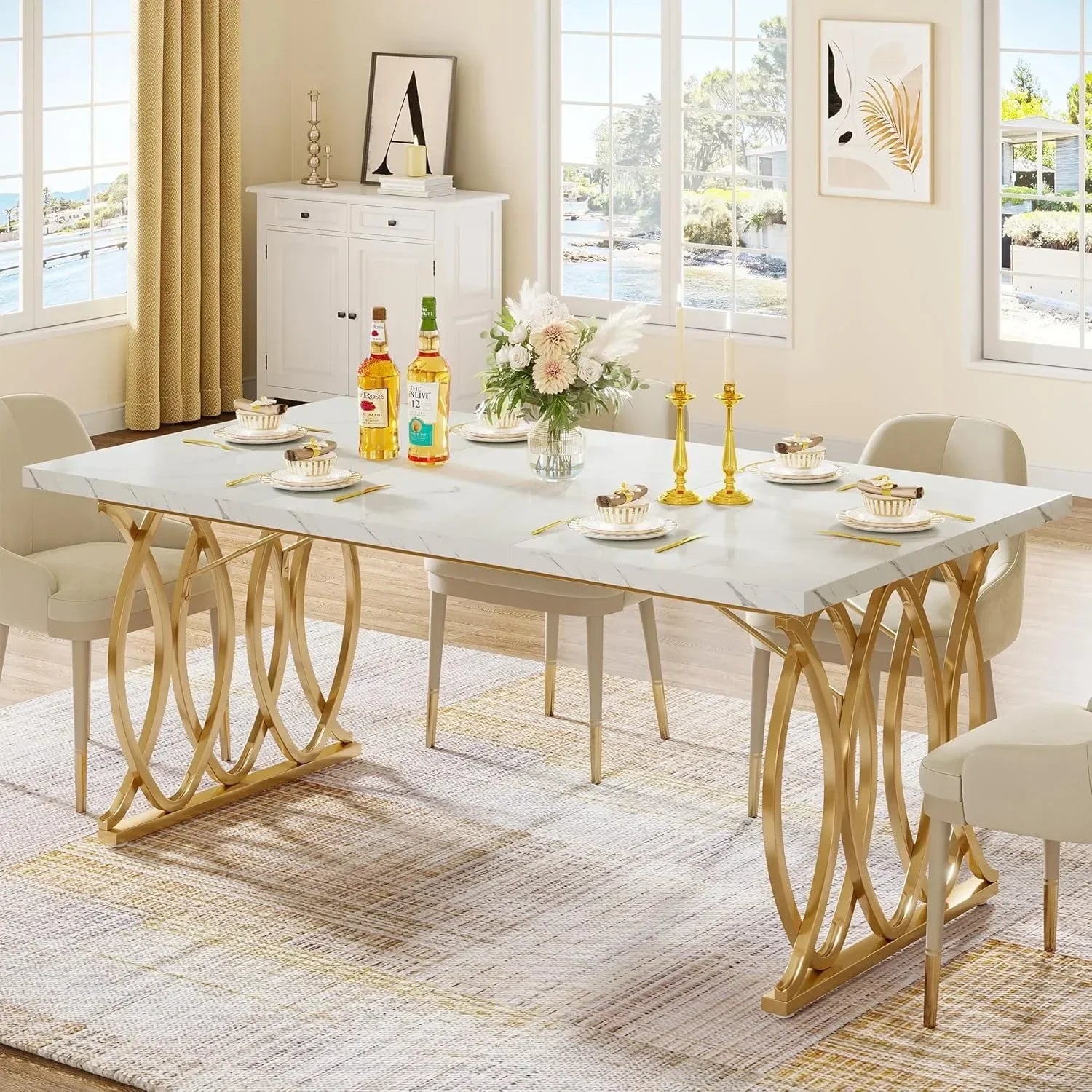 Modern Dining Table, 63" Lar