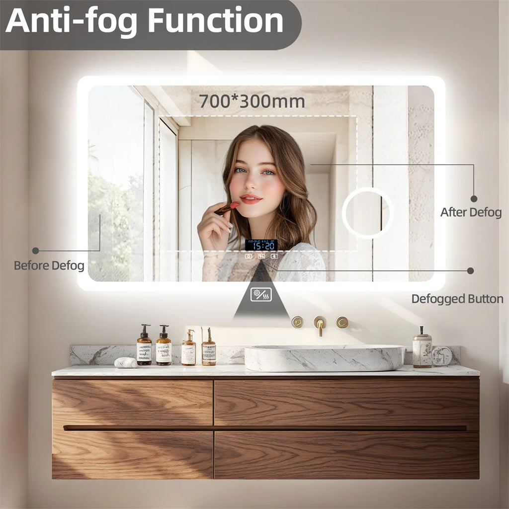 LUVODI Bluetooth Bathroom Mirror Wall Mounted LED Light Vanity Mirror 3X Magnify Dimmable Defog Bath Mirror