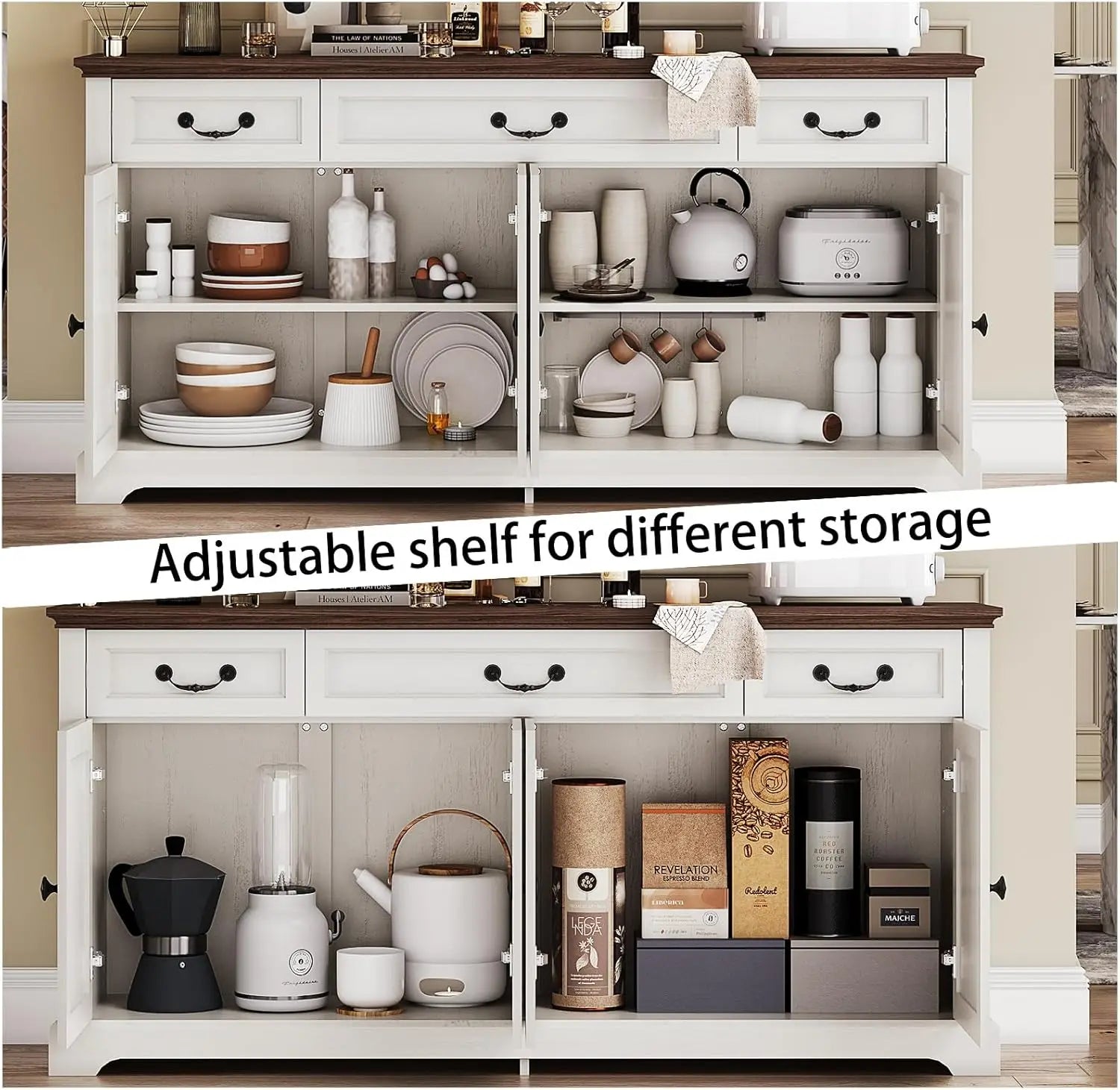 Farmhouse Sideboard Buffet Cabinet with Barn Doors, 64.6'' Wooden Storage Cabinet