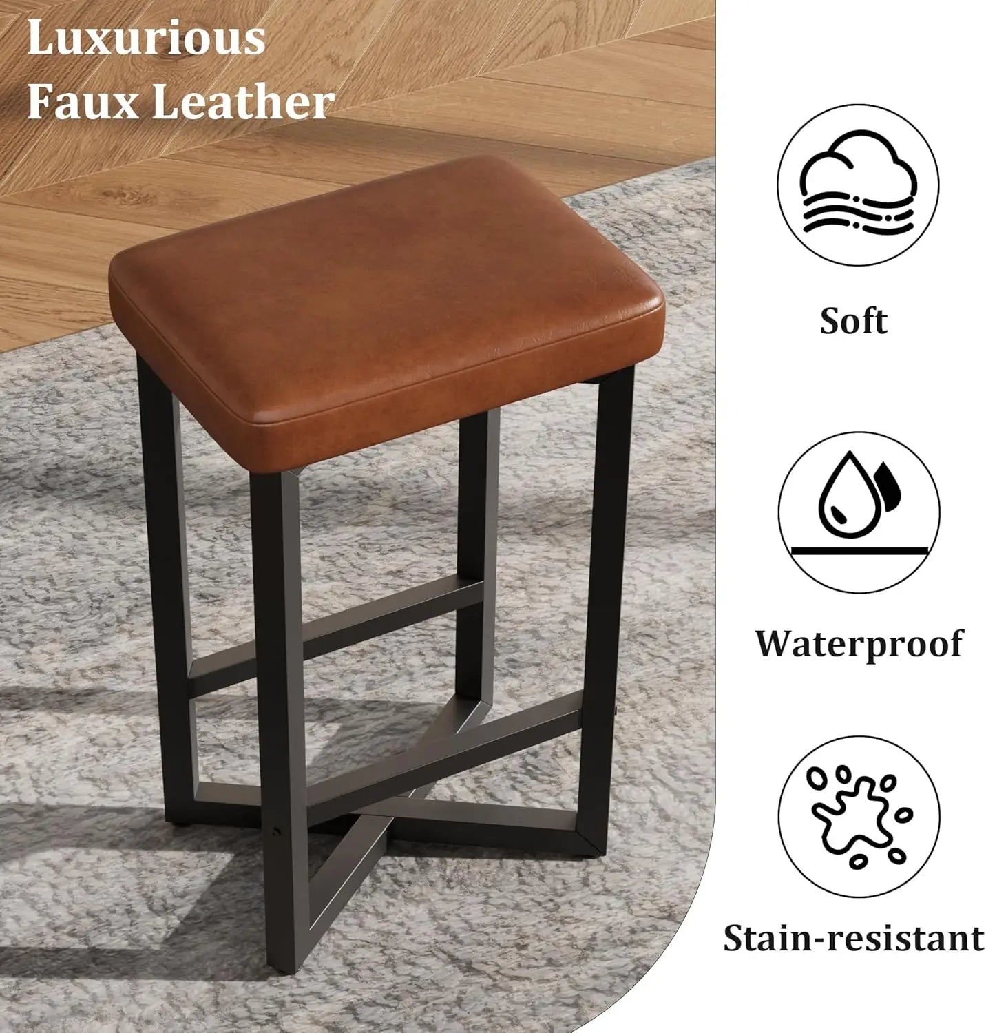 2PCS 24" Bar Stools Set Counter Height Backless Barstools