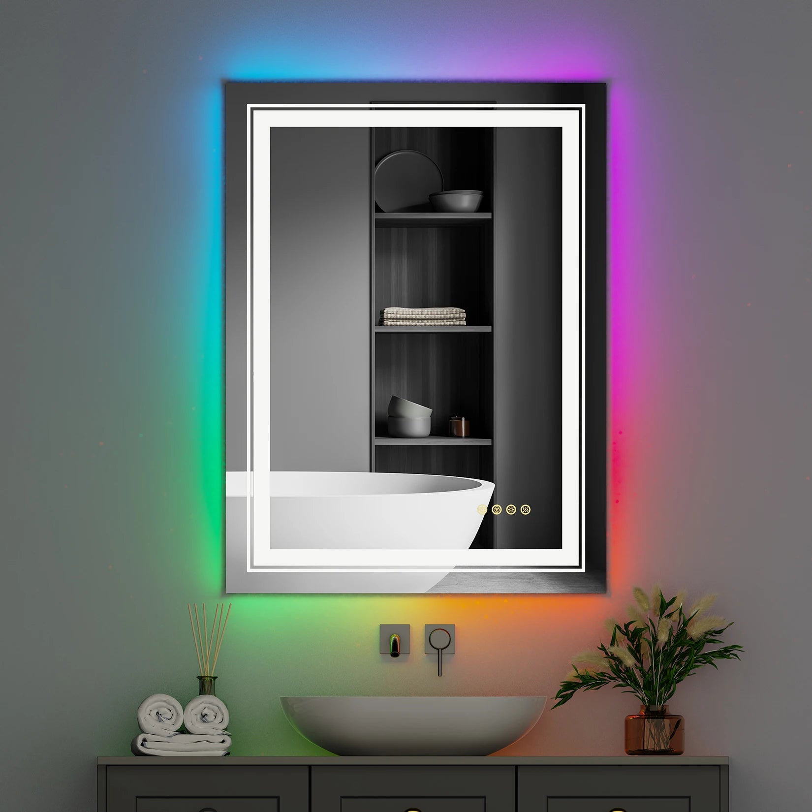 Bathroom LED Vanity Mirror RGB Color Changing Backlit Bathroom Mirror