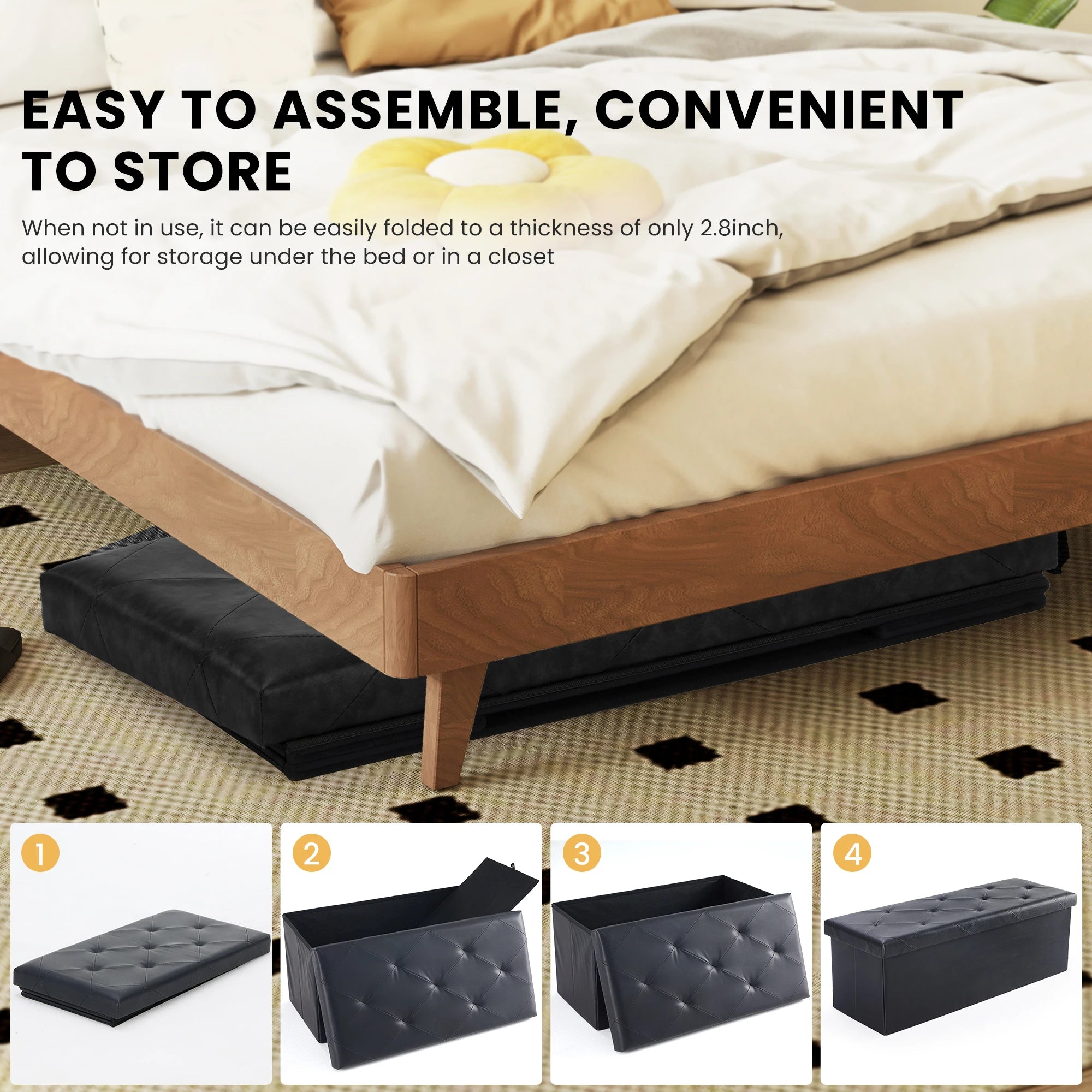 JHK 43 Inches Leather Folding Ottoman Storage Footstool