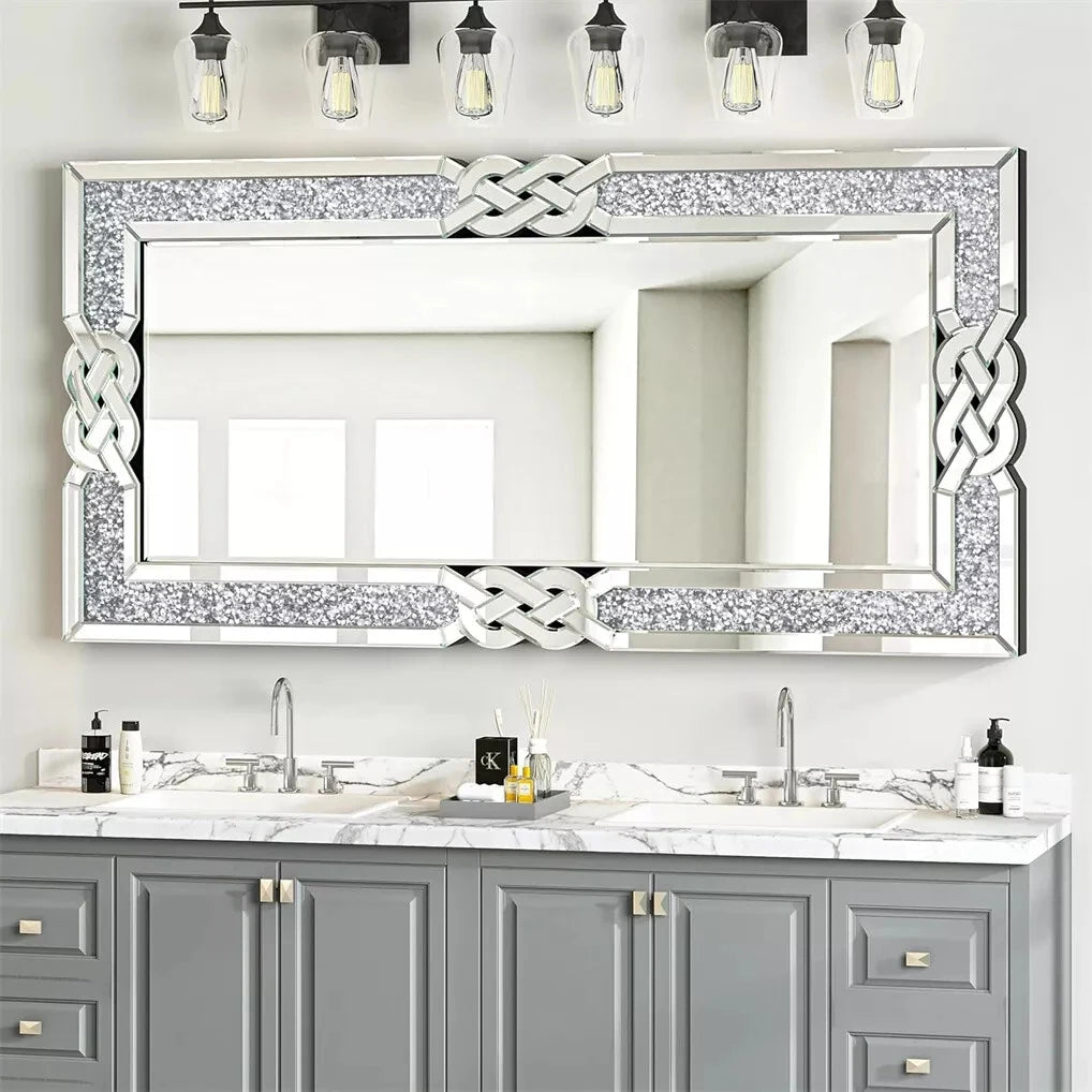 Wisfor Crushed Diamond Wall Mirror Crystal Frame Edge