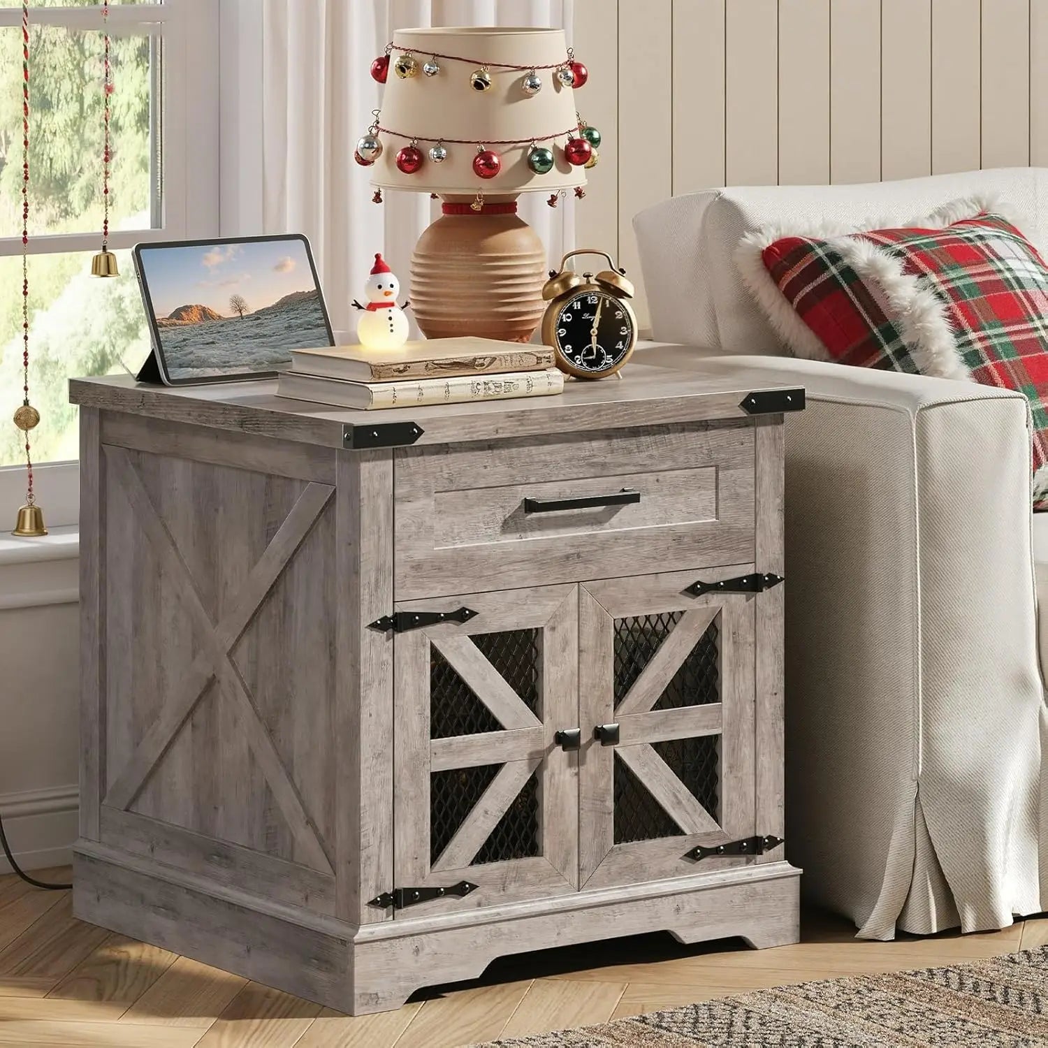 White Farmhouse End Table Charging Station