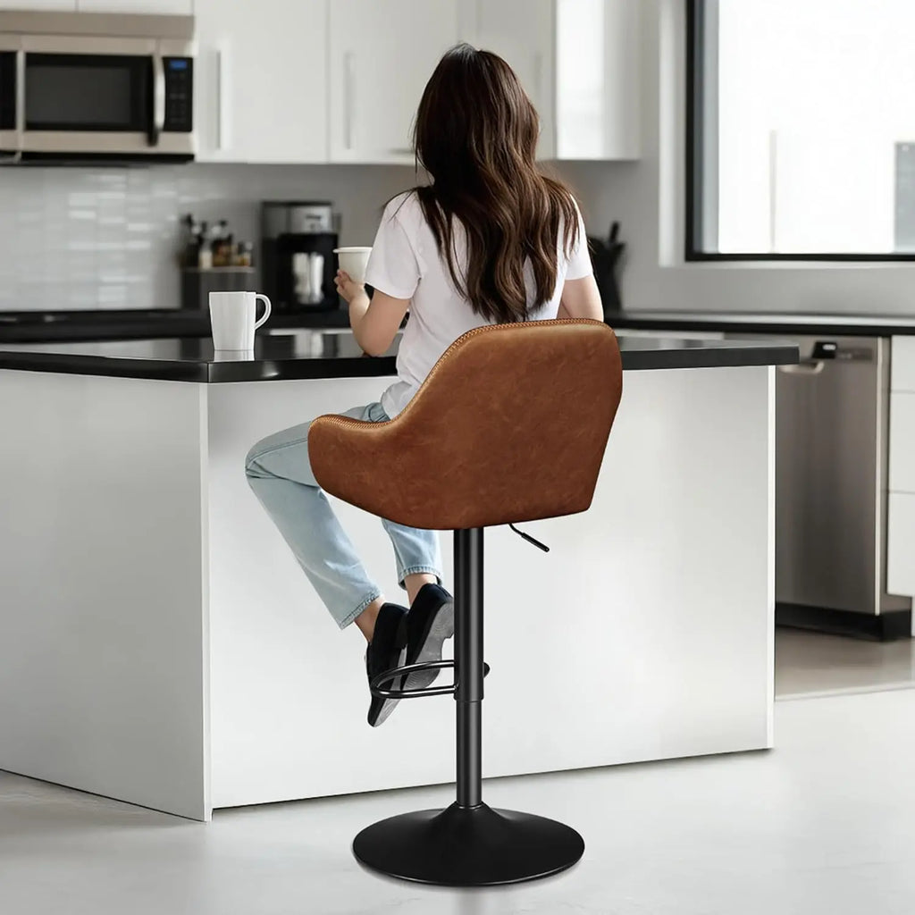 Bar Stools Set of 2, PU Leather Swivel Counter Height Barstools, Adjustable Bar Chairs with Backrest and Footrest,, Customized
