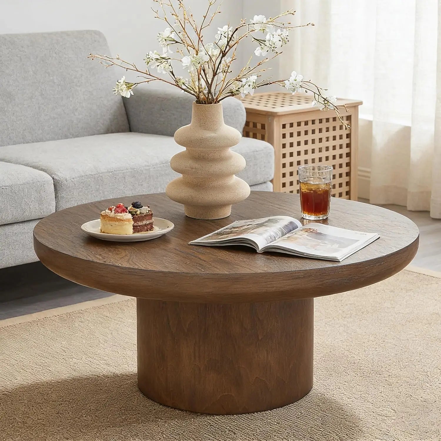 35.98'' Wood Pedestal Coffee Table