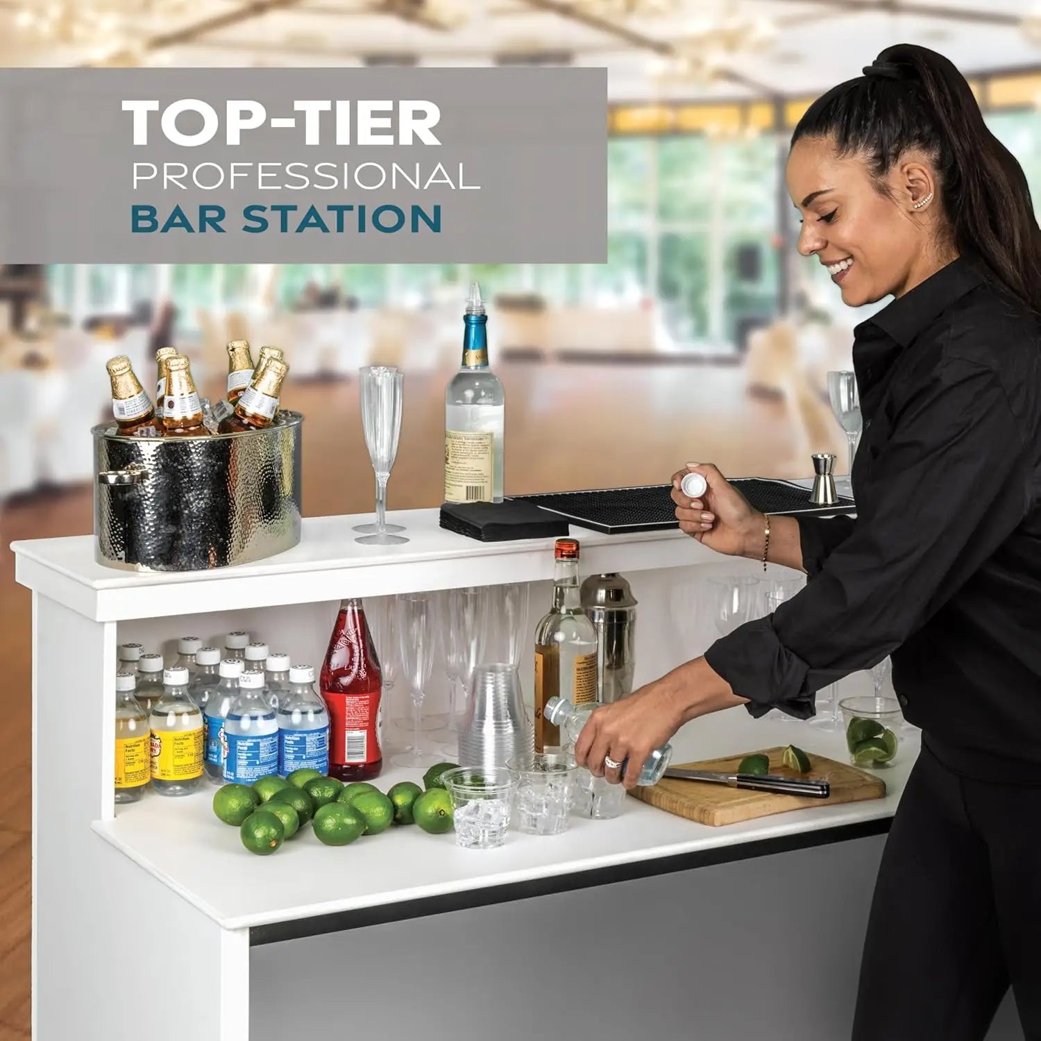 Elite Portable Bar Table for Events - Foldable Commercial Grade Wood - Pop up Mobile Bartending Station - White or Black