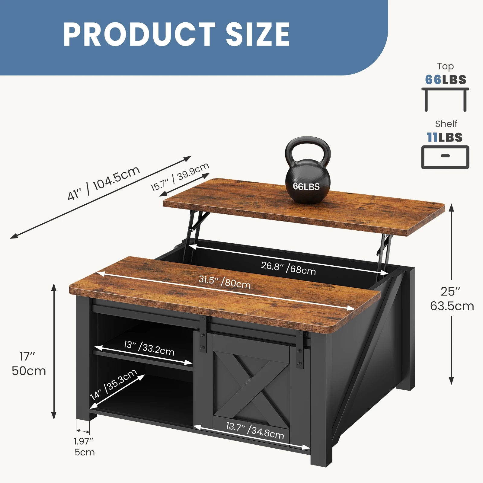 MCQ 31.5IN Wood Lift Top Coffee