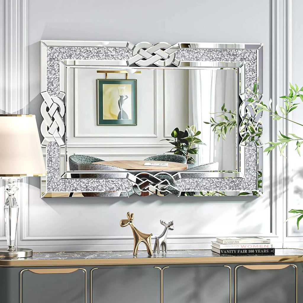 Wisfor Crushed Diamond Wall Mirror Crystal Frame Edge