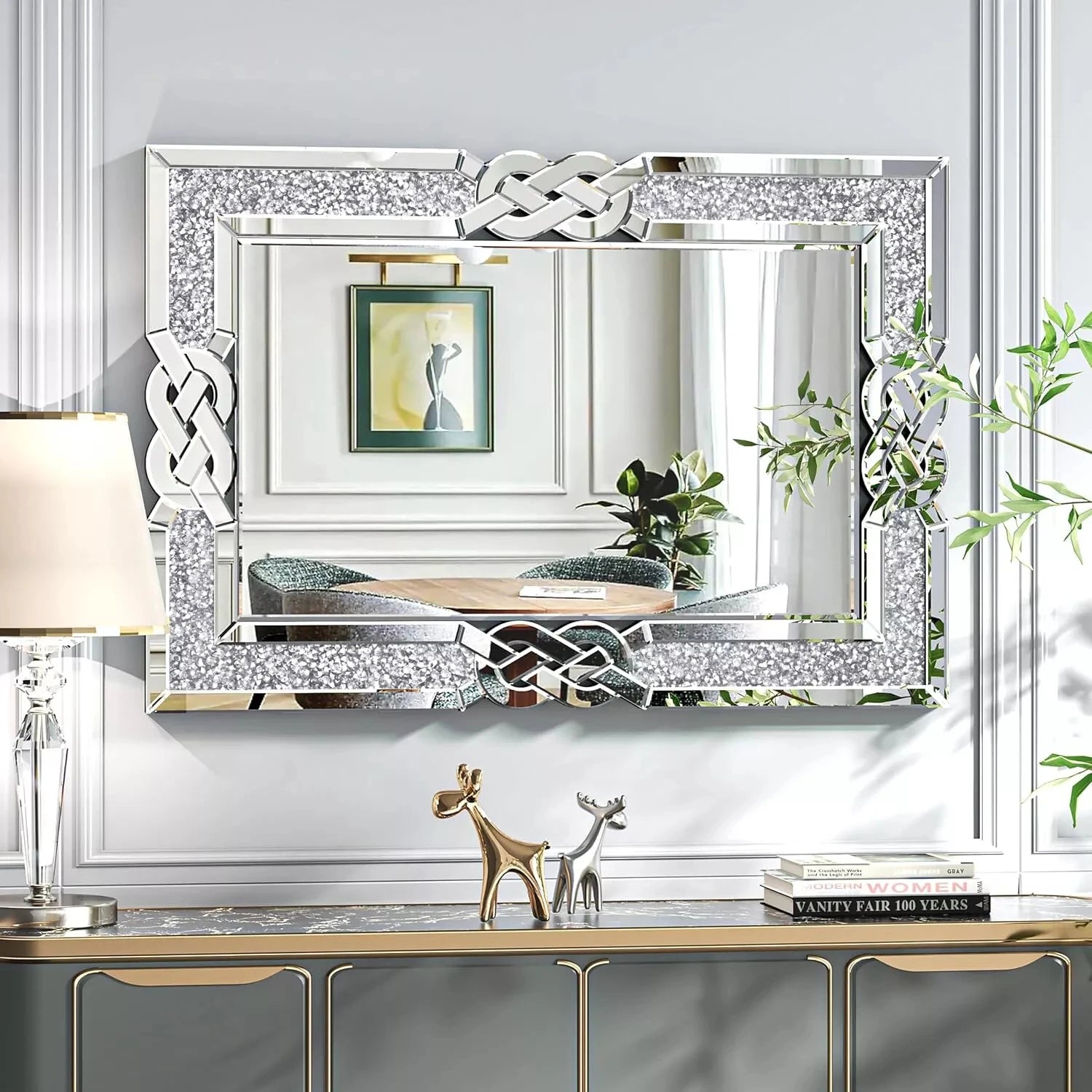 Wisfor Crushed Diamond Wall Mirror Crystal Frame Edge