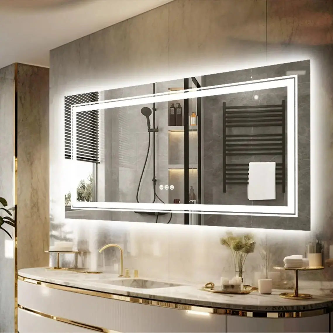 Large Wall-Mounted LED Illuminated Bathroom Mirror