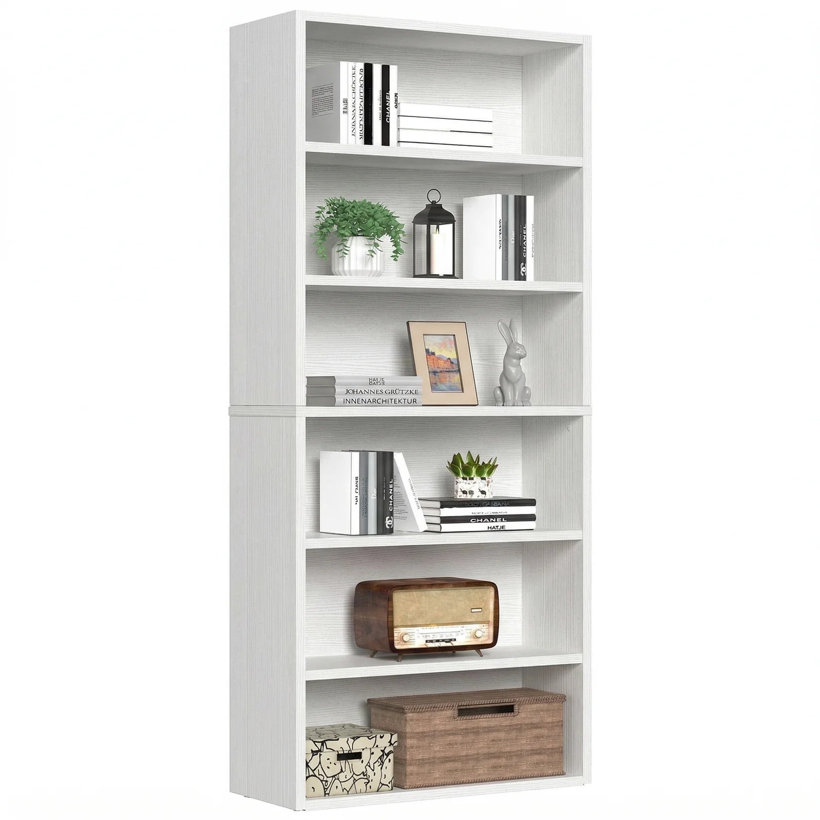 MCQ 6 Shelf Bookcase Wooden Large 63 Inch Tall Bookcase