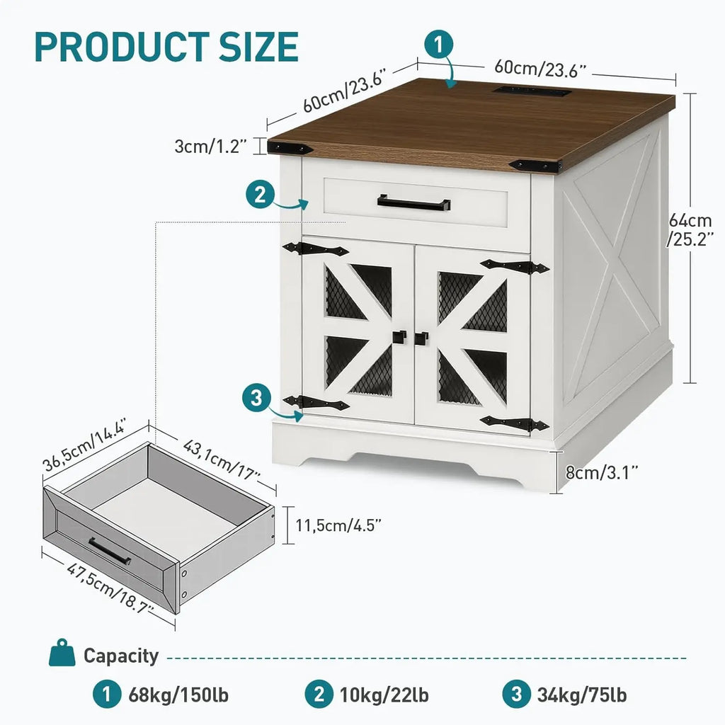 White Farmhouse End Table Charging Station