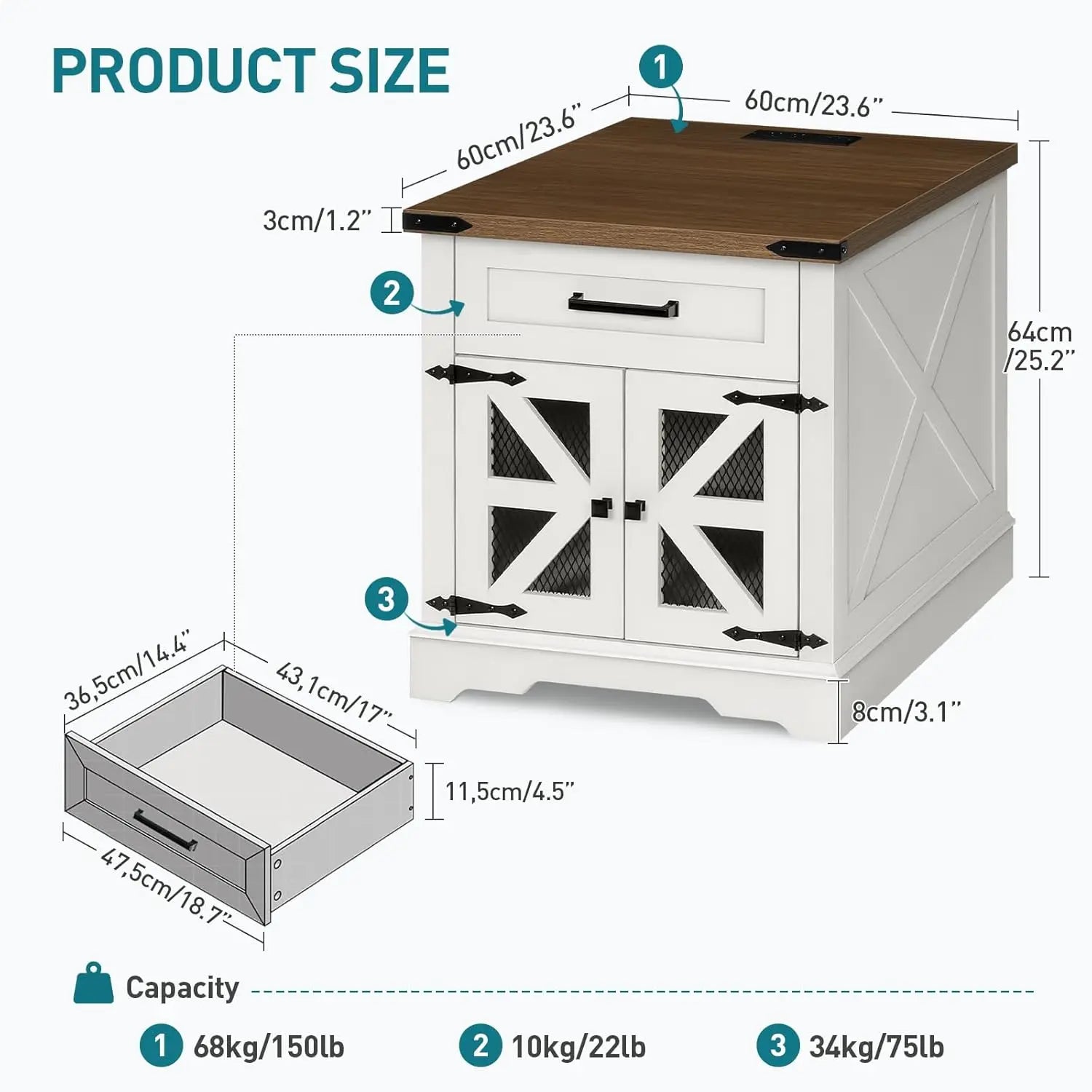 White Farmhouse End Table Charging Station