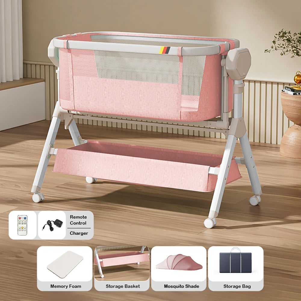 Automatic Rocking Bassinet with Music And Lights Comfortable Soft Mattress