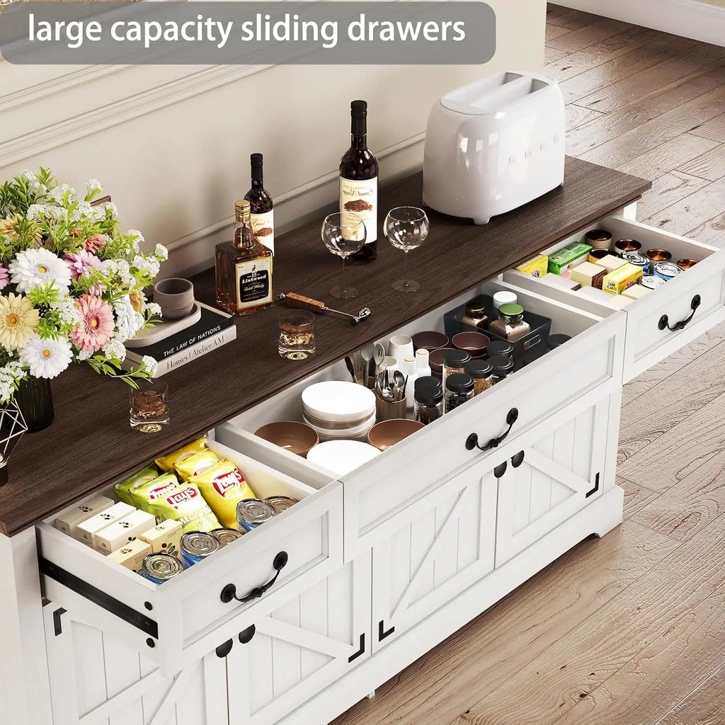 Farmhouse Sideboard Buffet Cabinet with Barn Doors, 64.6'' Wooden Storage Cabinet