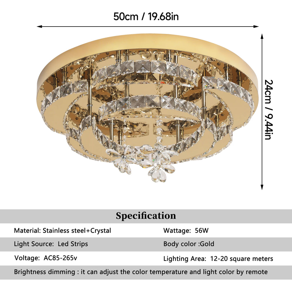 Luxury Gold Crystal Ceiling Lamp Dimmable Led Chandelier