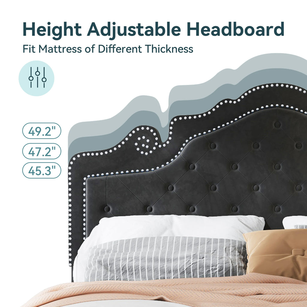 HOOMIC Full/Queen/King Size Velvet Bed Frame with Adjustable Tiara Headboard