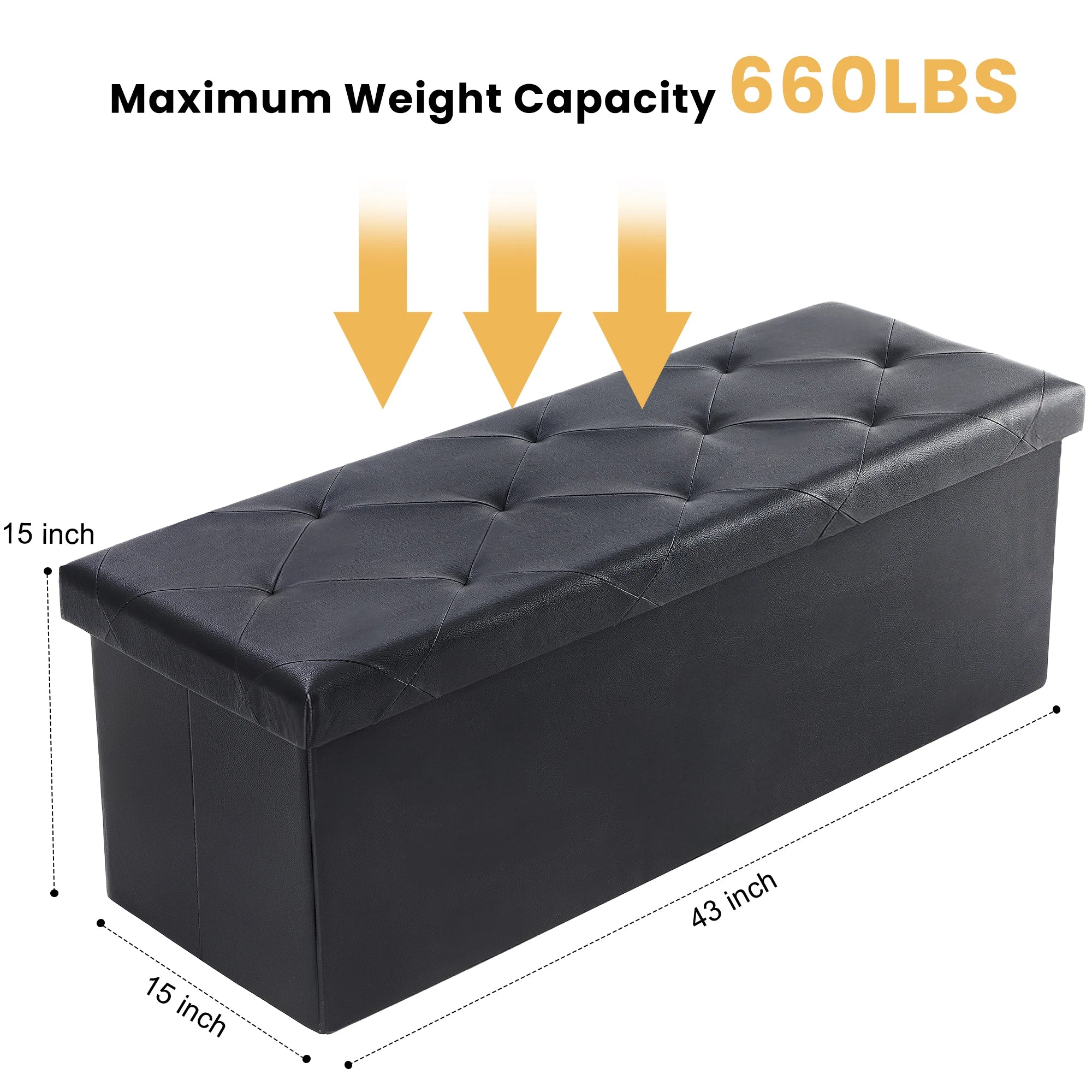 JHK 43 Inches Leather Folding Ottoman Storage Footstool