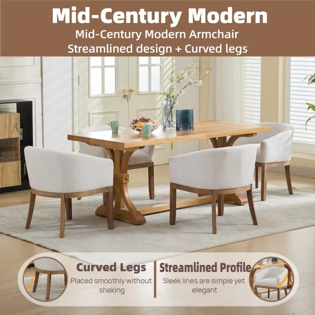 Mid Century Modern Dining Chairs Set of 4,Linen Upholstered Barrel Dining Chairs with Arms