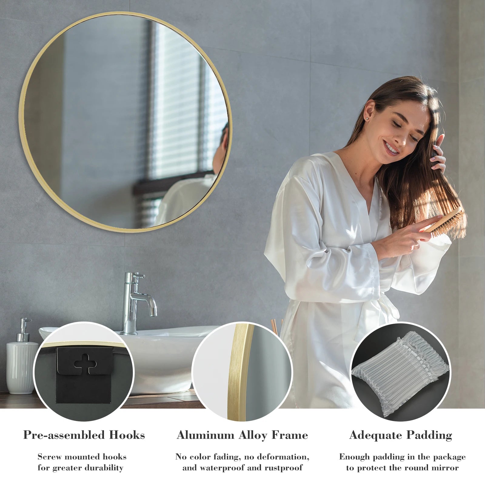 JHK Large Gold Round Vanity Framed Mirror