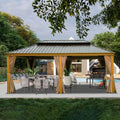 14’x20’ Hardtop Gazebo, Wooden Coated Aluminum Frame Canopy with Galvanized Steel Double Roof