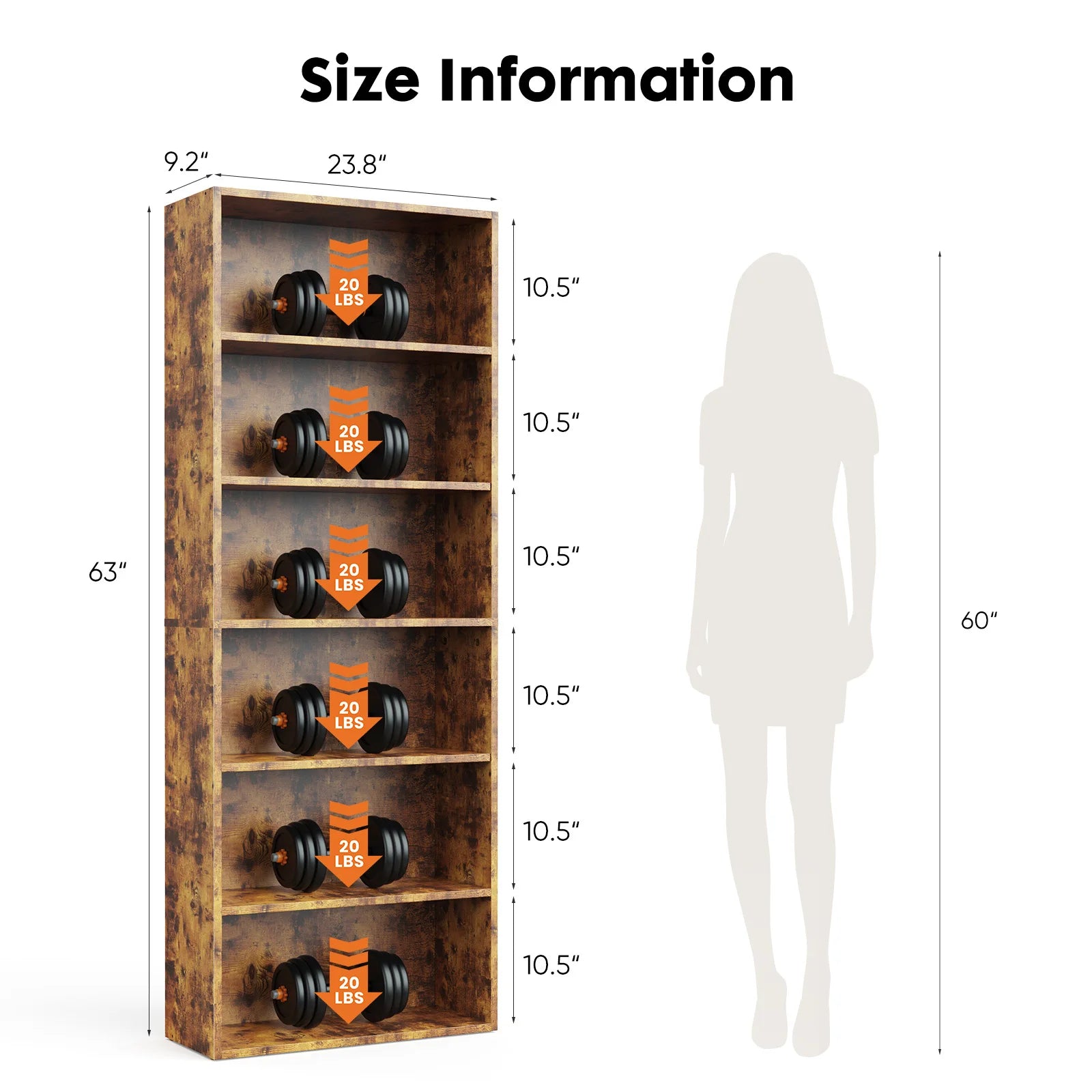 JHK 6 Tier Wooden Shelf Bookcase 63 Inch