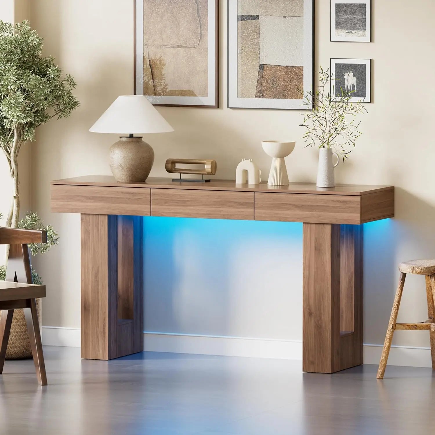 63-Inch Long Console Table with Colorful LED Lights