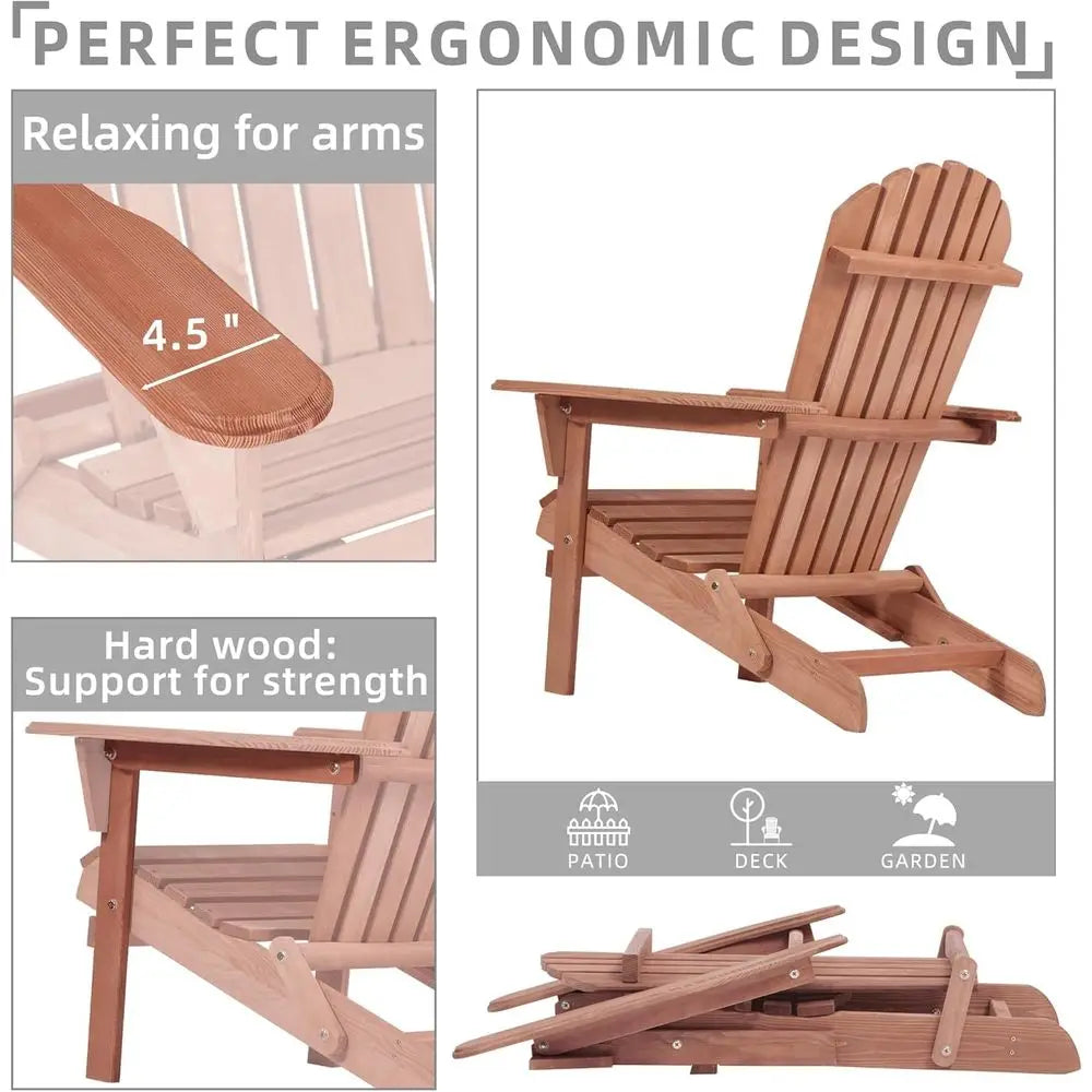 Outdoor Wooden Folding Adirondack Chair Set of 2