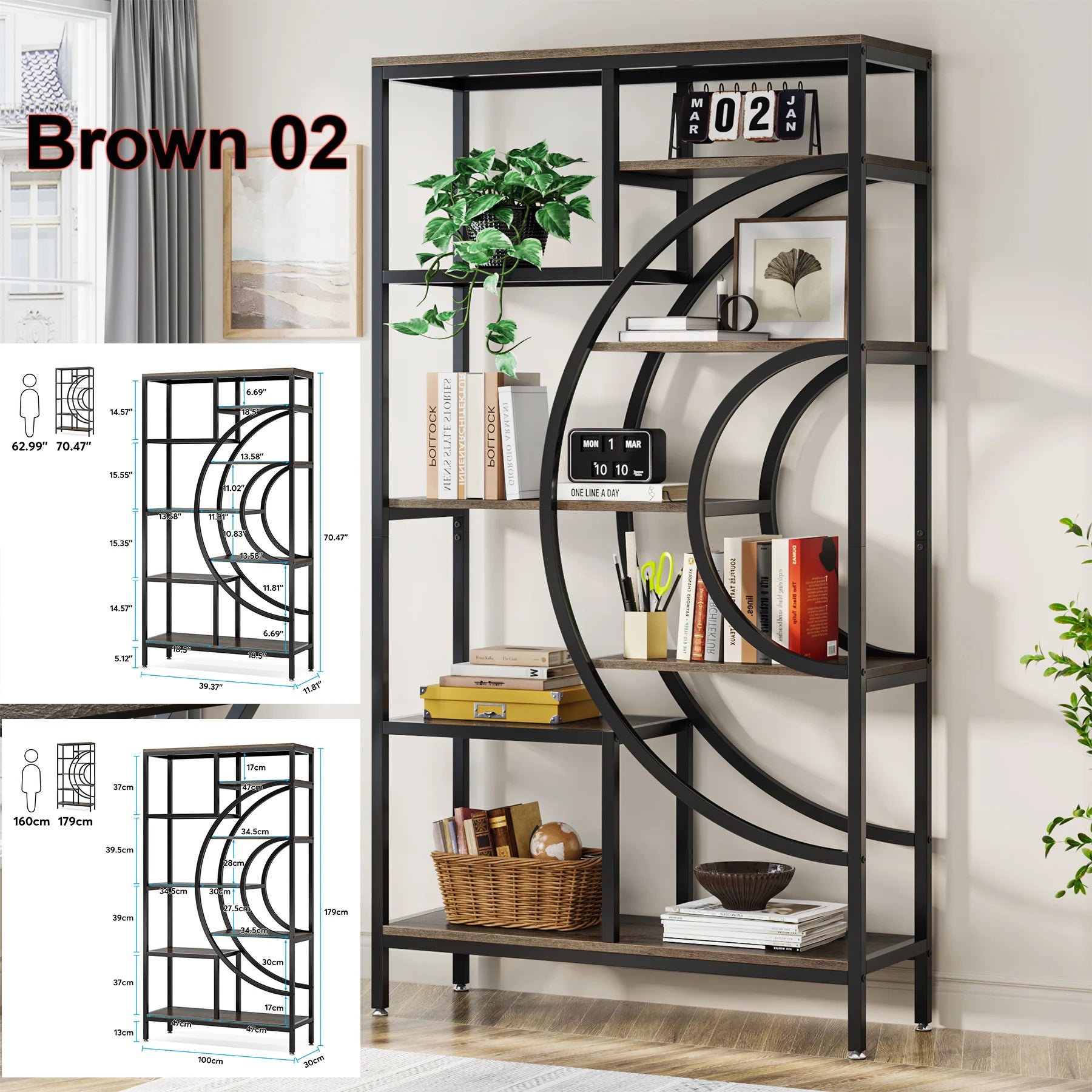 Tribesigns Bookshelf Industrial 5 Tier Etagere Bookcase