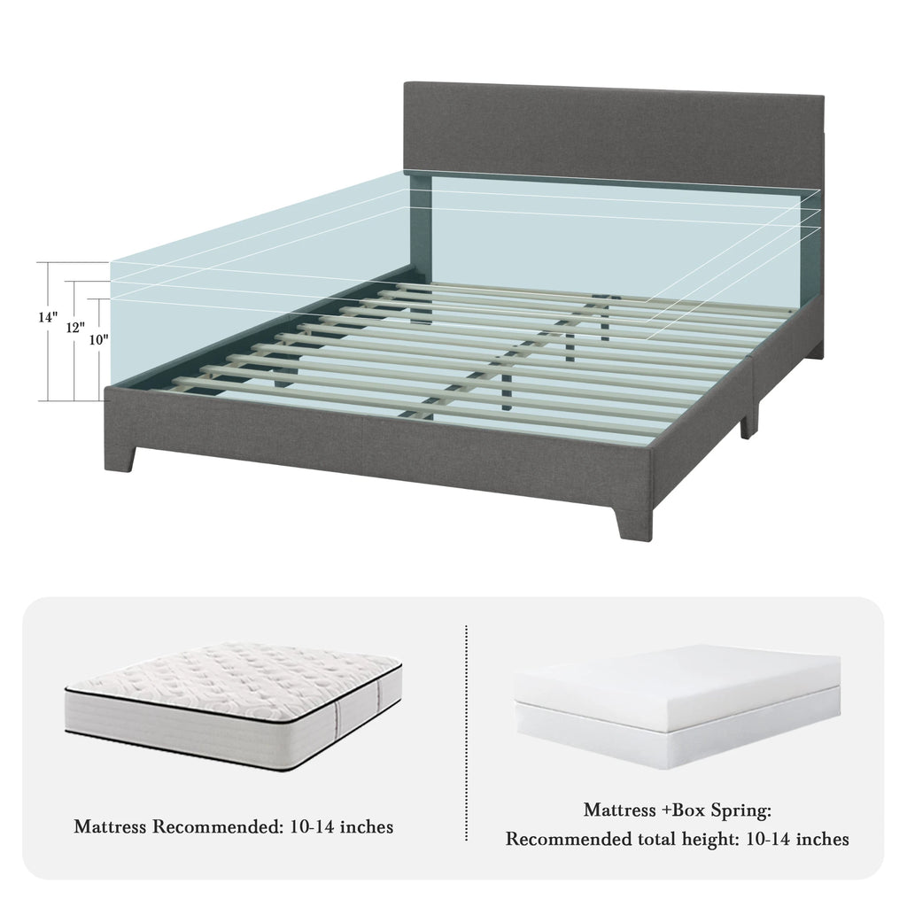 HOOMIC Upholstered Bed Frame with Adjustable Headboard, Soft Linen Fabric