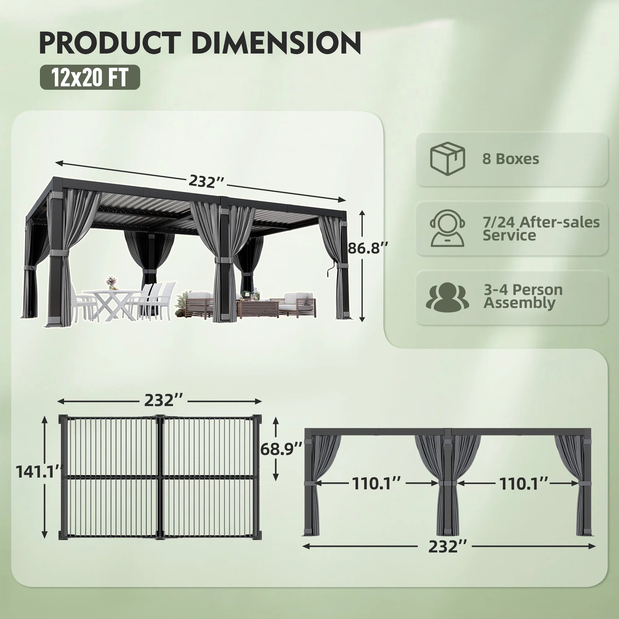 VIWAT 10x12/12x20FT Louvered Pergola, Waterproof Roof All Weather Rust-Resistant Gazebo