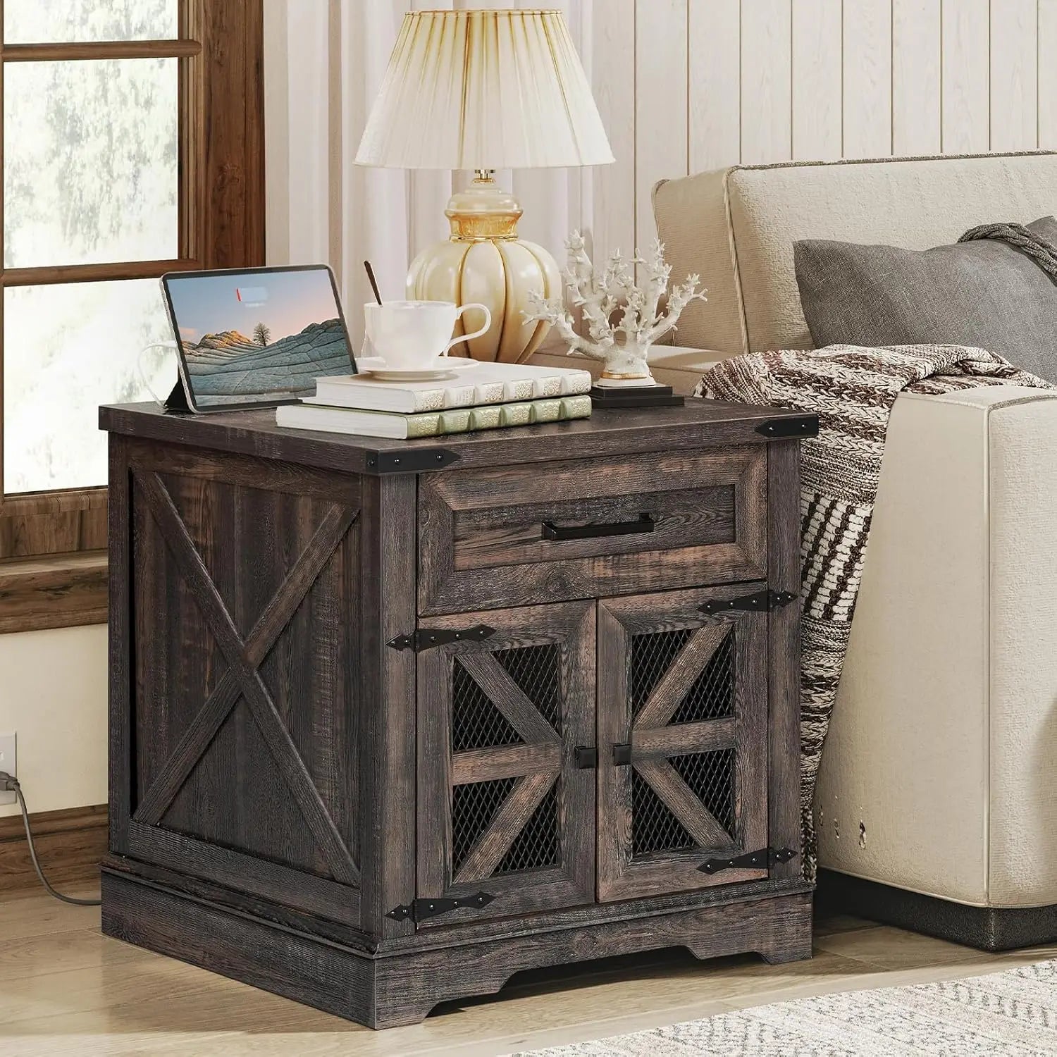 White Farmhouse End Table Charging Station