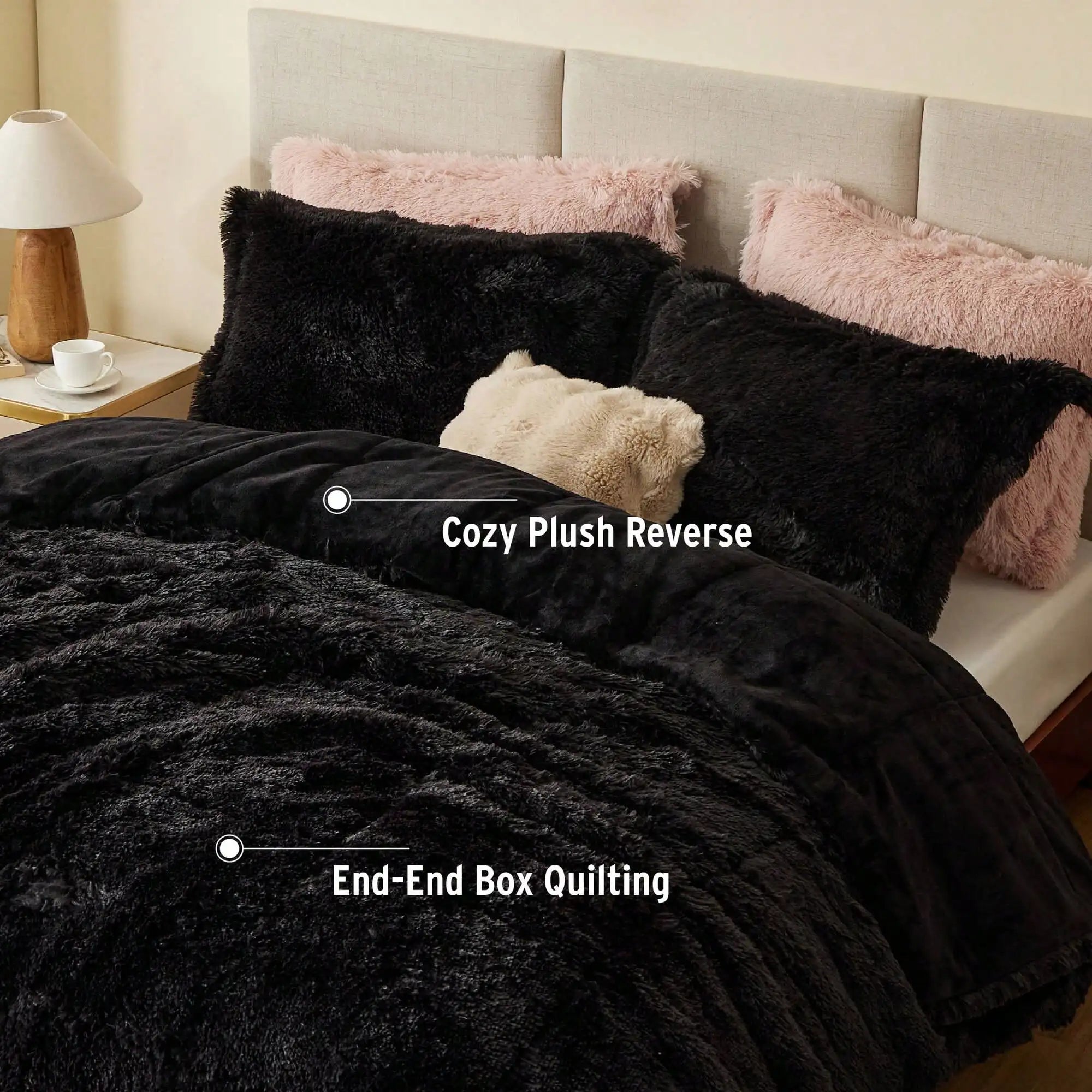 Shaggy Faux Fur Comforter Set With Matching Sham Ultra Soft Plush Reversible All Season Bedding