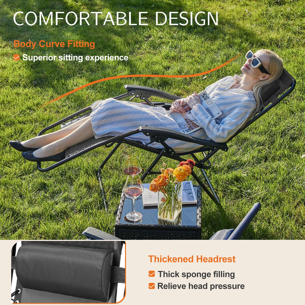 JHK Zero Gravity Set of 2 Portable Recliner Camping Patio Outdoor Garden Lounge Chair