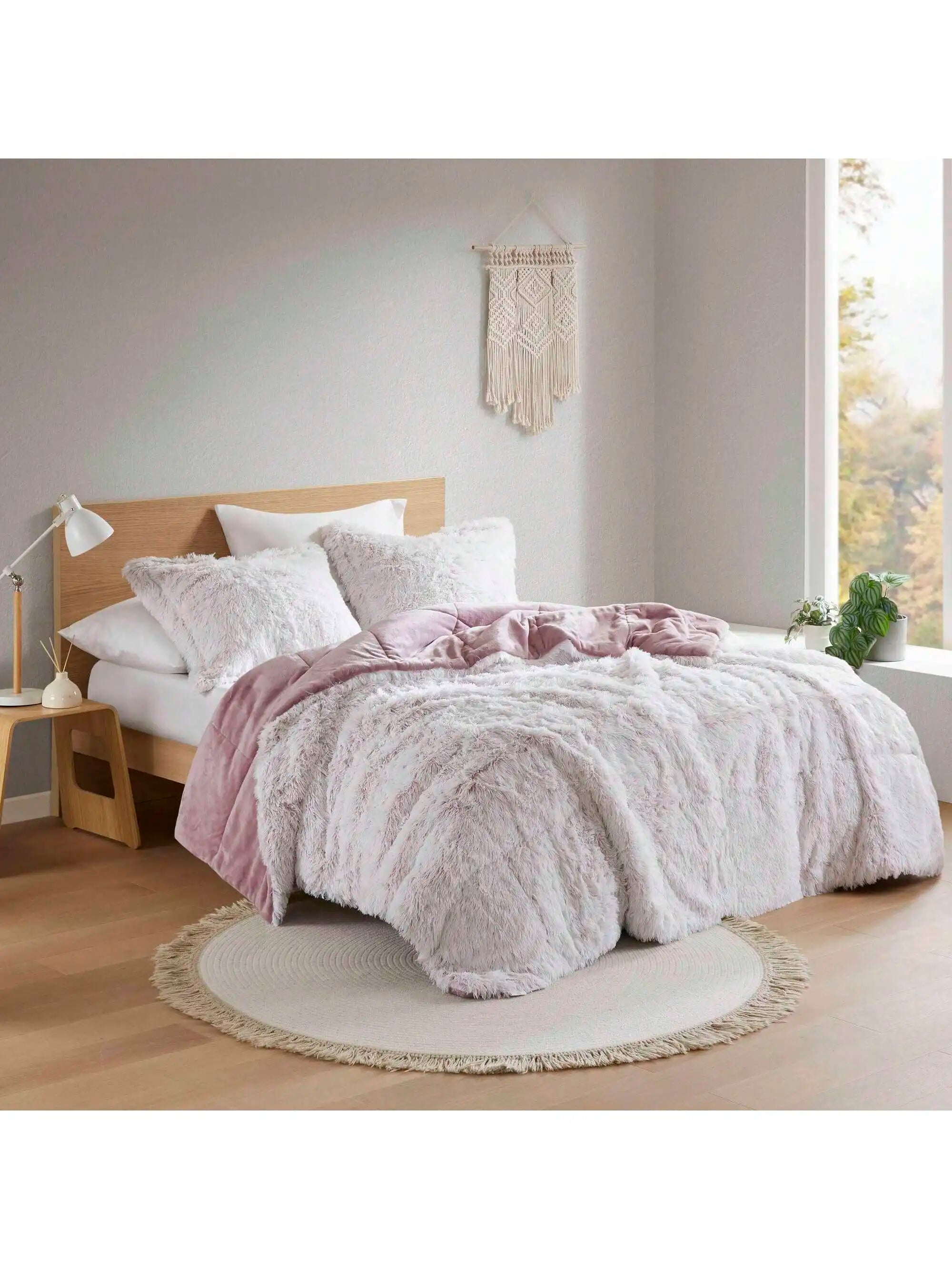 Shaggy Faux Fur Comforter Set With Matching Sham Ultra Soft Plush Reversible All Season Bedding
