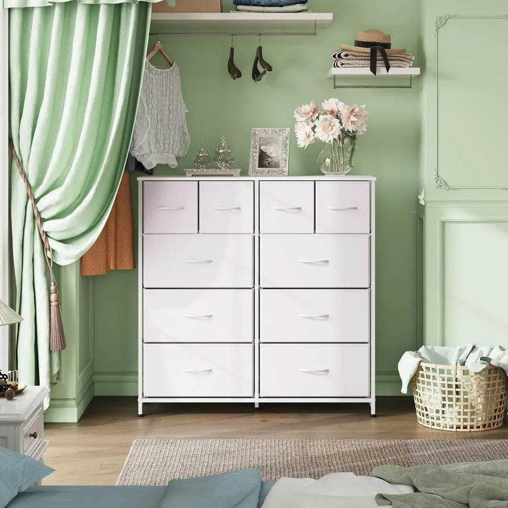 WLIVE White 10-Drawer Fabric Dresser