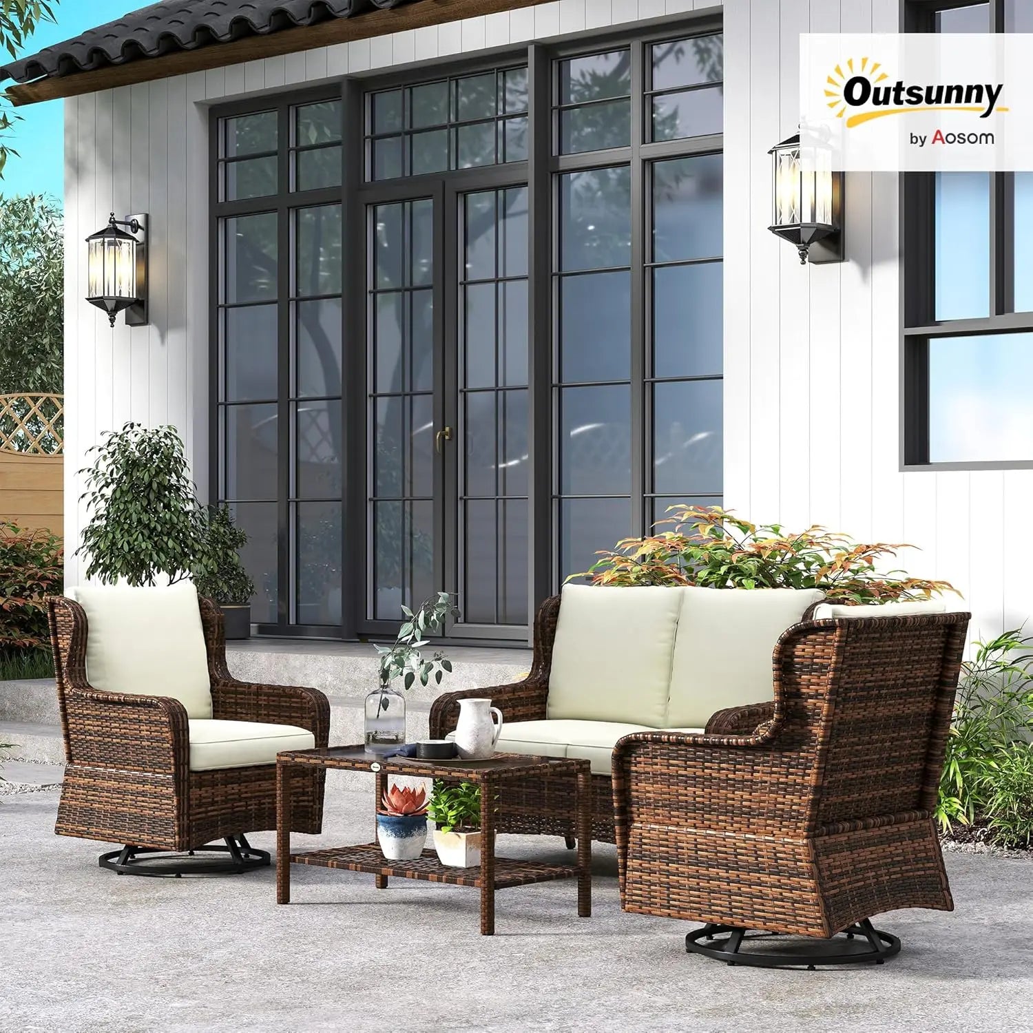 4 Piece PE Rattan Outdoor Patio Furniture Set
