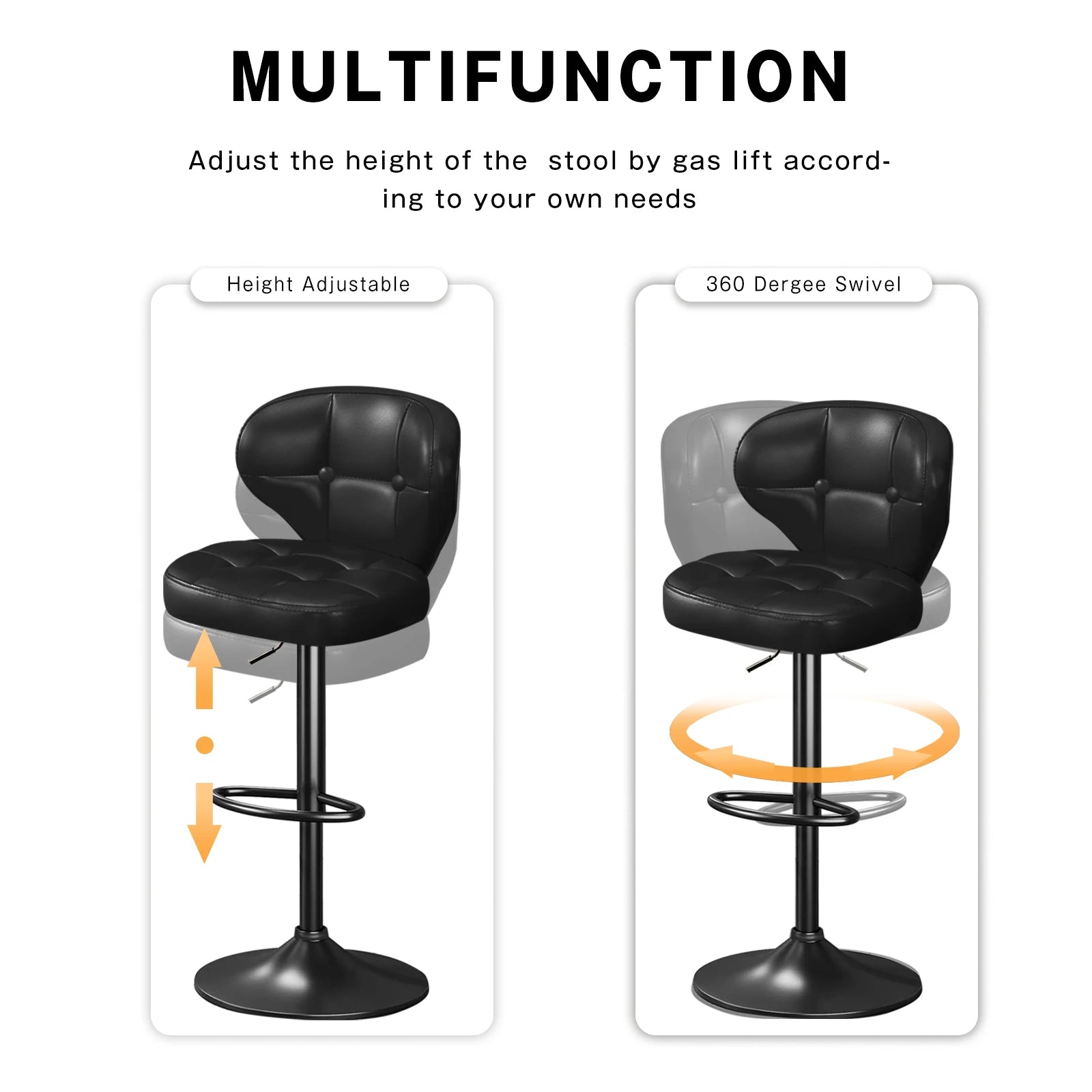 Bar Stools Set of 4, Adjustable Swivel Counter Height Chairs with Backrest and Footrest, Faux Leather