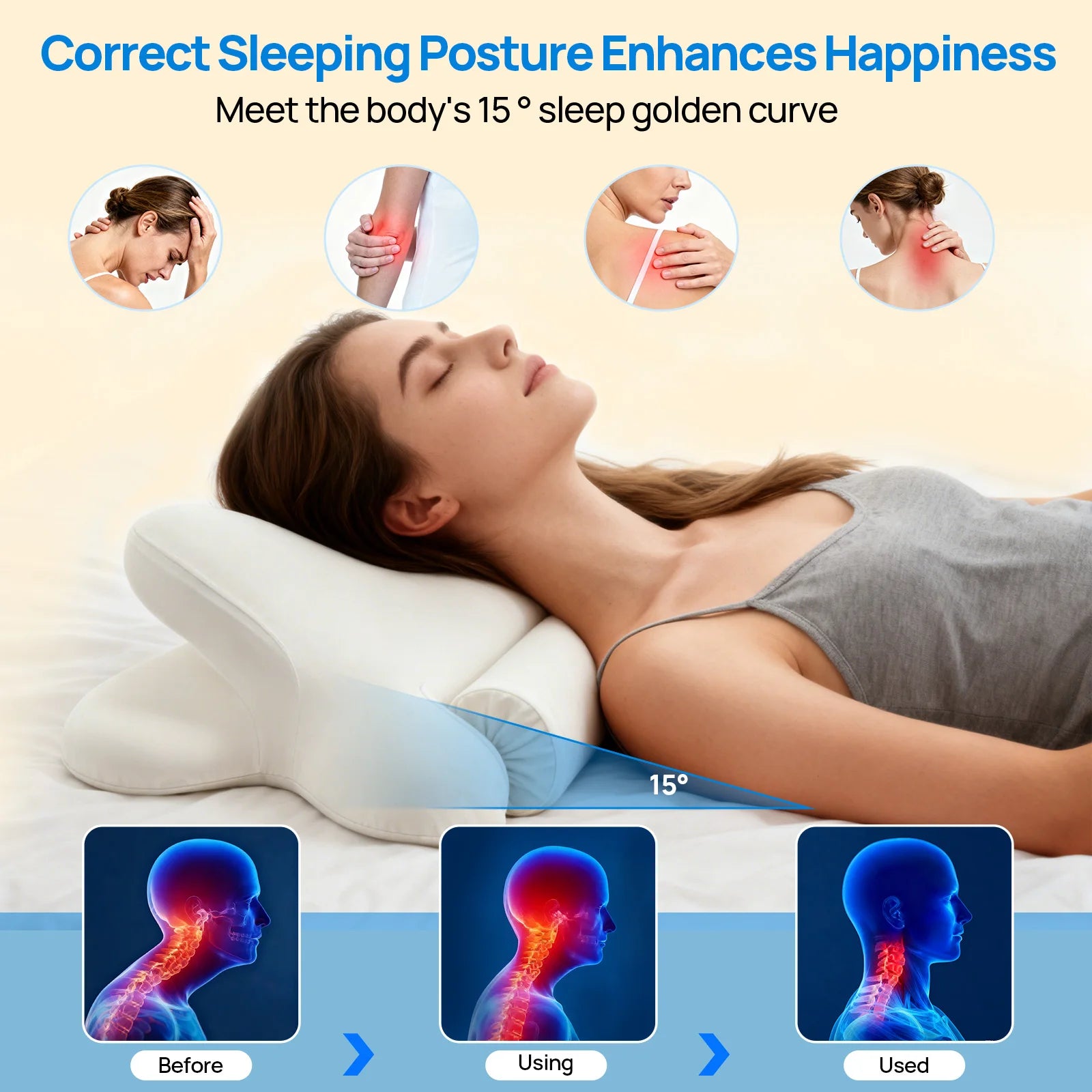 Ergonomic Memory Foam Cervical Neck Pillow with Cooling Pillowcase