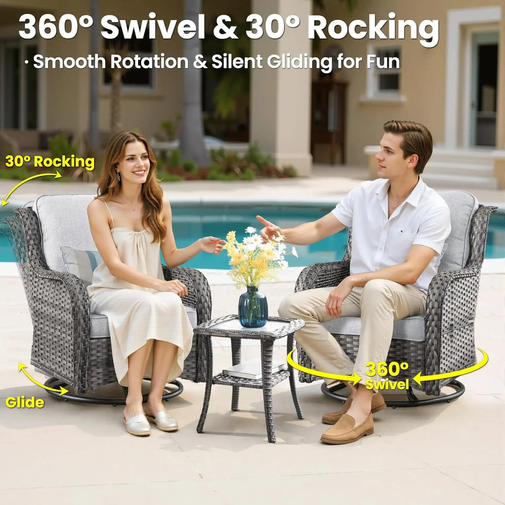 7 Pieces Patio Furniture Set, Outdoor Wicker Sofa Couch with Swivel Chairs 42" Fire Pit Table