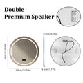 LUVODI Round Bathroom Mirror with Dual Bluetooth Speakers Anti-Fog Lighted Shower Vanity Mirror with Time Weather Display