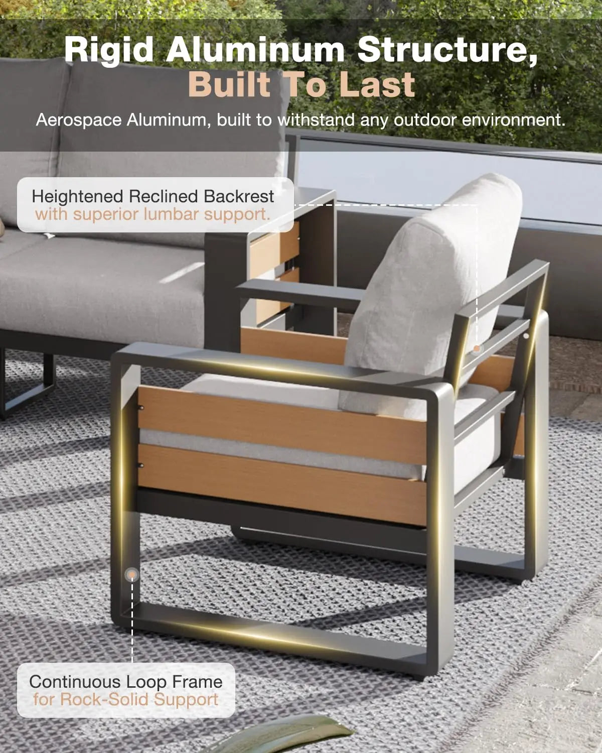 Luxury Aluminum 2 Piece Outdoor Seatingwith 6" Olefin Cushions